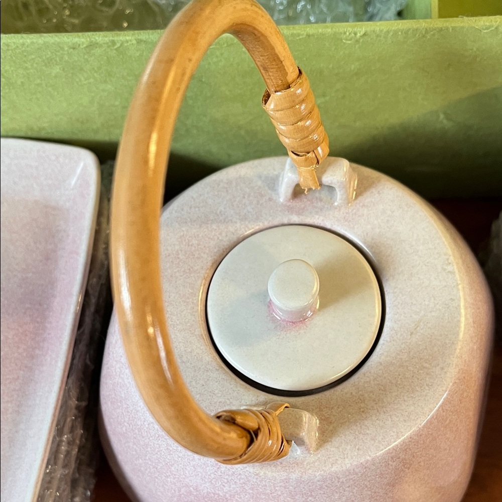 Vintage Ceramics Pink Tea Set with Bamboo Handle - Picture 6 of 14